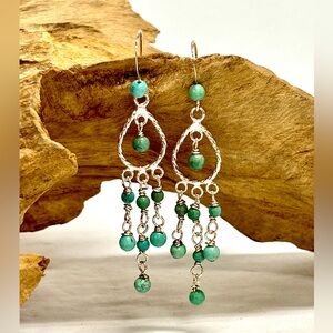 HAND CRAFTED Sterling Silver & Turquoise Chandelier Earrings, Handmade Jewelry